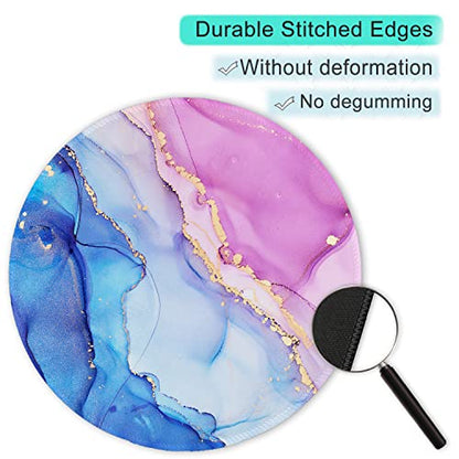 ITNRSIIET Round Mouse Pad with Stitched Edge Premium-Textured Waterproof Non-Slip Rubber Base Desktop Protection Mat Diameter 8.7 inches, Blue Purple Marble Art - color: Blue Purple Marble Art