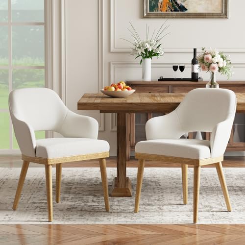 MALOL Wooden Dining Chairs Set of 2, Modern Fabric Upholstered Dining Room Chair, Kitchen Side Chairs, Farmhouse Dinner Chair with Open Back for Kitchen, Beige - color: Beige, size: Set of 2