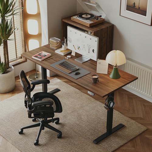 Agilestic Electric Height Adjustable Standing Desk, 63 Inch, Dark Walnut | Smooth Height Adjustment, Memory Presets, Hooks, Stable Steel Frame,154 lbs Capacity, Easy Assembly, Splice Board - color: Dark Walnut, size: 63 x 24 Inch