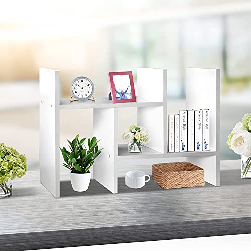 J.M.Deco Desktop Organizers and Storage for Office, Adjustable Desktop Organizer Shelves Double H Display, Desktop Shelf Organizer True Natural Stand Shelf (White) - color: White