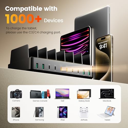 400W Charging Station for Multiple Devices, USB C Charger Organizer Dock