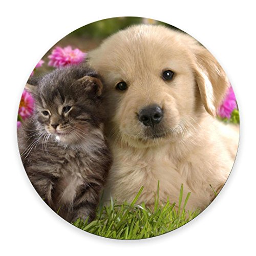 Pingpi Gaming Round Mouse Pad Custom,Animals Cat Kitten Dog Golden Retriever Puppy Mouse Pad - color: Multi 01