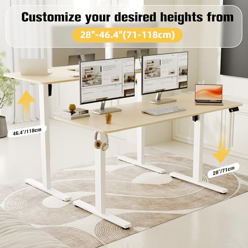 55"x24" Standing Desk, Adjustable Sit-Stand Home Office, Oak | Electric Adjustable Standing Desk, Sit to Stand Computer Office Desk with Splice Board, Memory Preset, Lifts 28''-46.5" - color: White Frame-gold Oak, size: 55-inch