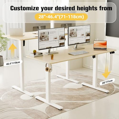 55"x24" Standing Desk, Adjustable Sit-Stand Home Office, Oak | Electric Adjustable Standing Desk, Sit to Stand Computer Office Desk with Splice Board, Memory Preset, Lifts 28''-46.5" - color: White Frame-gold Oak, size: 55-inch