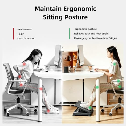 JOYZAN Foldable Foot Rest for Under Desk Footstool with Massage Roller | 6 Heights Adjustable Chair Footrest for Leg Rests Ergonomic Foots Stool for Office, Home, Black - color: Black