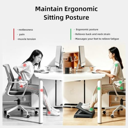 JOYZAN Foldable Foot Rest for Under Desk Footstool with Massage Roller | 6 Heights Adjustable Chair Footrest for Leg Rests Ergonomic Foots Stool for Office, Home, Black - color: Black