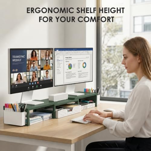 OPNICE Desk Organizers and Accessories, Dual Monitor Stand Riser - color: Dark Green