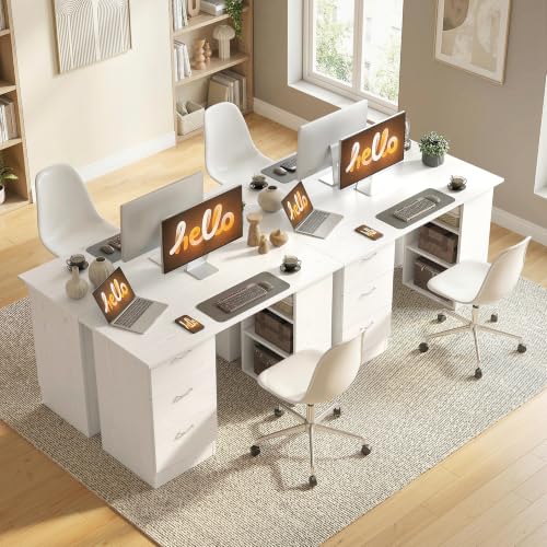 HOMCOM Computer Desk with Drawers, 47" Home Office Desk with Storage, White - color: White