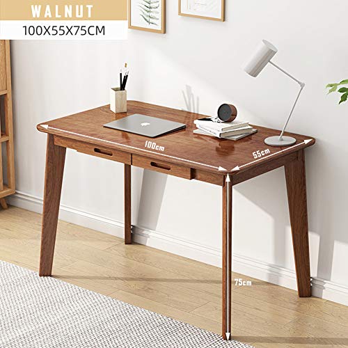 IOTXY Solid Wood Writing Desk - Home Office Laptop Computer Table, Walnut - color: Walnut, size: 100CM