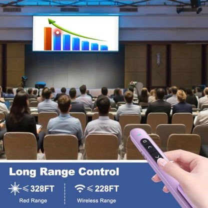 QUI Presentation Clicker with Volume Control, Wireless Presenter Remote | Plug & Play 2.4GHz USB Slide Advancer Compatible with Mac/Windows, Works with PowerPoint, Keynote, and Google Slides - color: Purple, size: S