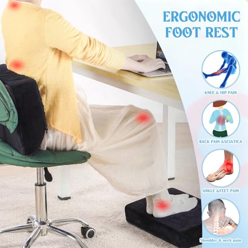 Novabright Foot Rest Under Desk, 3 Height Adjustable Ergonomic Foot Stool with Gel Textured Top and Cozy Pocket, Non-Slip Foam Footrest for Office Home Car(17" X 11" X 17",Cambered,Black) - color: Black, size: 17" X 11" X 17", style: Cambered