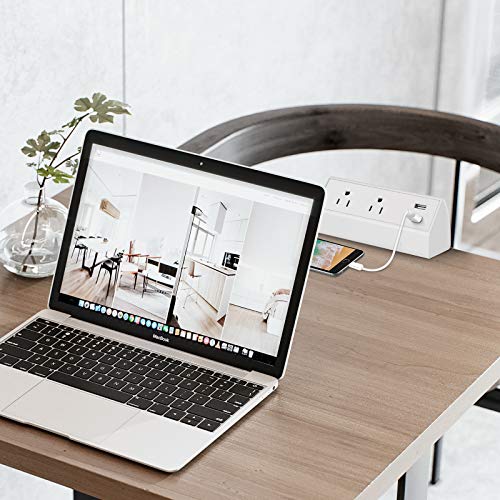 CCCEI Desk Power Strip with 20W USB C Fast Charge Port, Black 800J Surge Protector Clamp Desktop Outlet, Table Edge Mount Socket 10FT and Fit 1.6 inch Tabletop Edge Thick.