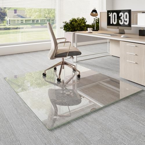 Koonmi Glass Chair Mat for Carpet, 45"x53" Thick Office Chair Mat | Tempered Glass Chair Mats with Round and Polished Edges, Smooth Rolling for Carpet Floor Protection, Scratch-Resistant - color: Transparent, size: 45"x53"