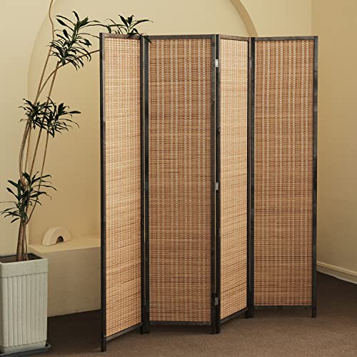 Furnnylane 4 Panel Bamboo Room Divider - 5.6 ft Tall Folding Privacy Screen for Room Separation, Natural Brown Freestanding Partition Wall for Home Office (67" H x 61.4" W) - color: Brown, size: 4 Panel