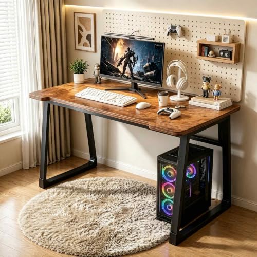 Computer Desk 39.4 Inch Small Office Desk with Wood Top and Metal Frame, Study Writing Desk for Home, Bedroom, Gaming, U-Shaped Leg Design, Modern Simple - color: Frame：black/Board：rustic Brown