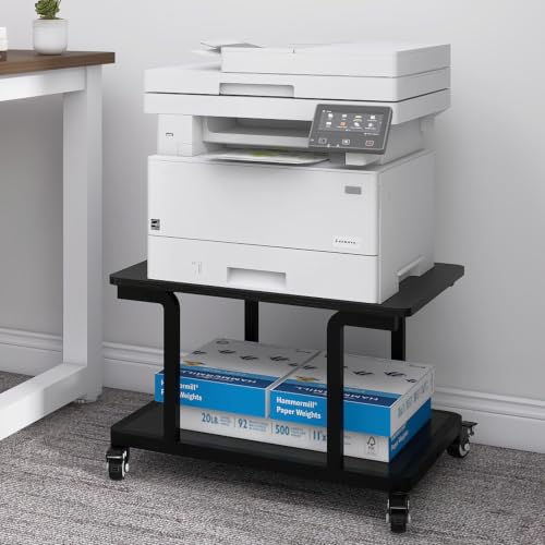 Natwind 2 Tier Laser Printer Stand,24''x20'' Under Desk Printer Cart, Black - color: Black