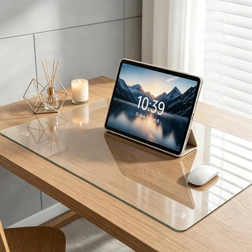 20 x 32 inch Dry Erase Desk Mat, Tempered Glass Desk Pad, Clear Desk Matt for Desktop, Desk Mat Clear, Glass Top for Desk, Desk Top, Smooth Glass Desk Mat for Writing, Gaming, Office & Daily Use