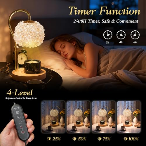 Crystal Candle Warmer Lamp,Luxury Adjustable Timer & Dimmer[White] | Crystal elegance. Adjustable height fits jars. Timer & dimmer safe melt. 2 bulbs & heat-proof base. Luxury decor. - color: White1