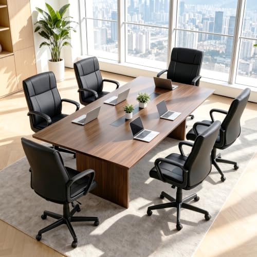 Office Desk Chair Set of 6 Conference Room Chairs Modern Ergonomic Executive Swivel Chair Adjustable Height PU Leather Home Desk Chair with Armrests Comfy Computer Task Chairs with Wheels - color: Black, size: Set of 6