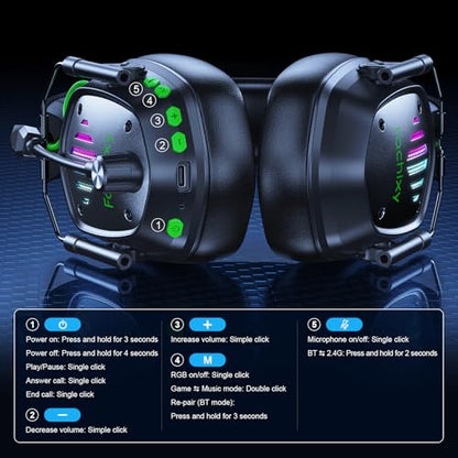 Wireless Gaming Headset for PS5, PS4, PC, Switch, 20ms Low Latency with Mic - color: Black