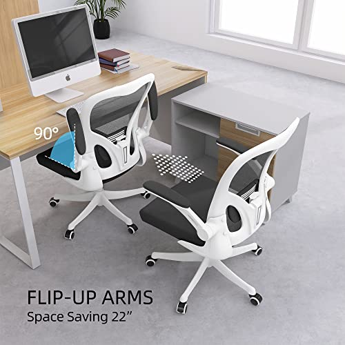 Monhey Office Chair - Ergonomic Office Chair with Lumbar Support & Flip Up Arms Home Office Desk Chairs Rockable High Back Swivel Computer Chair White Frame & Black Mesh Study Chair - color: White+black
