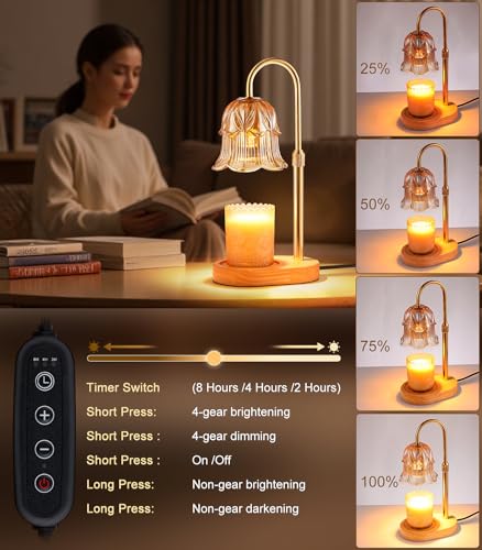 Candle Warmer Lamp Adjustable Timer - Electric Flower Glass Candles Light - color: Amber