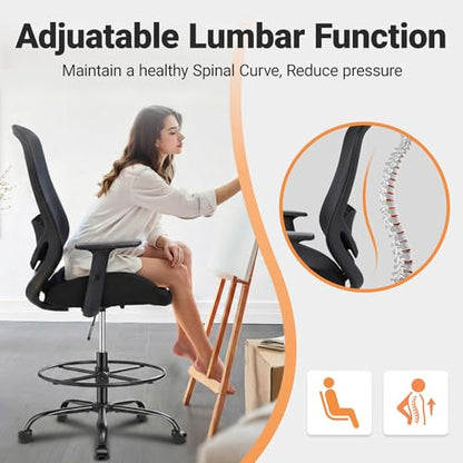 Drafting Office Chair Big and Tall 450lbs Heavy Duty for Standing Desk - color: Black
