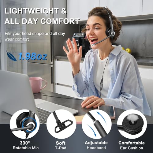 Callez Wired Computer Headset 3.5mm/USB-C Headset with Mic Noise Cancelling | Cell Phone Headphone for PC Laptop Mac iPhone 15/16/17 Samsung, Zoom Teams Call Center Home Office Work, in-line Controls