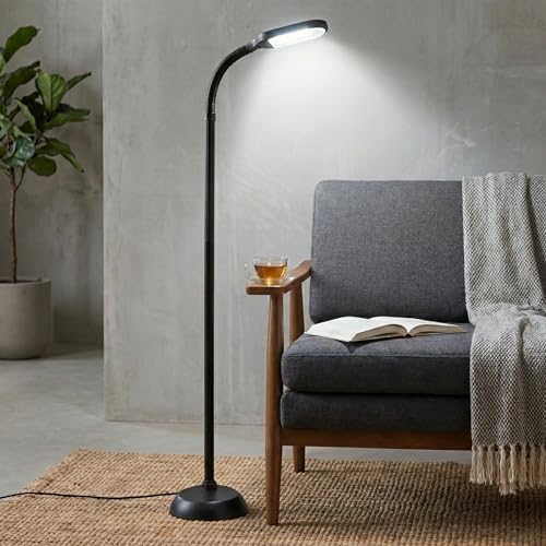Floor Lamp - Full Spectrum Natural Sunlight Lamp with Bendable Neck - Reading, Craft, Studying, and Esthetician Light by Lavish Home (Black)