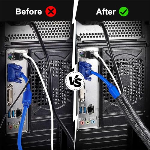 1" Cable Management Loom Wrap Sleeve Cord Wire Hider Organizer Covers - size: 1"-8ft