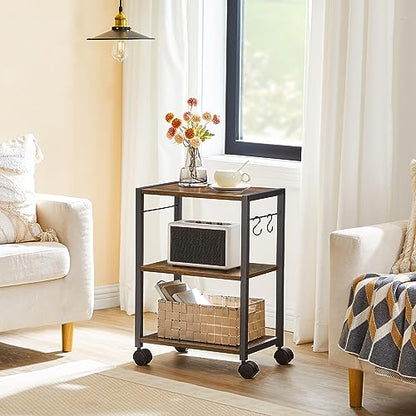 MAHANCRIS Printer Stand, 3-Tier Under Desk Rolling Cart with Storage Shelf, Heavy Duty Printer Table with Wheels for Home and Office, Printer Shelf with 2 Hooks, Small Spaces, Rustic Brown PTHR4001Z - color: Rustic Brown