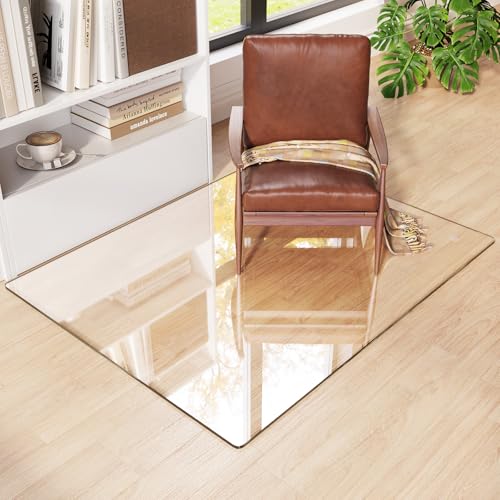 Tempered Glass Chair Mat for Carpet 46"x36", Floor Protector | Ultra Clear Office Chair Mat for Hardwood Floors & Carpets, Heavy Duty 0.2" Scratch-Resistant Surface with Non-Slip Pads - size: 46"x36"