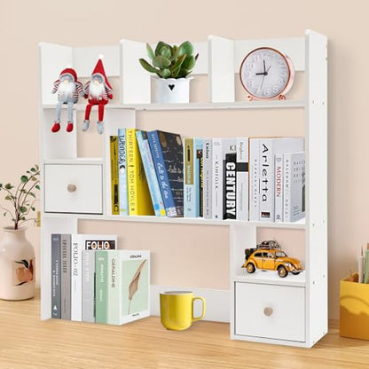 9 Compartments Desktop Bookshelf, White Home Office Desk Storage Organizer New