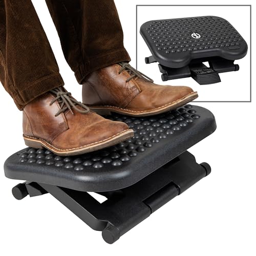 Mind Reader Foot Rest, Under Desk at Work, Ergonomic, Height Adjustable, Office, Plastic, 17" L x 13" W x 6.25" H, Set of 2, Black - size: 2-Pack