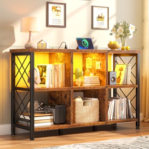 DurayLoly 6 Cube Storage Organizer, Cube Shelf with LED, Rustic Brown - color: Rustic Brown, size: 6 cube