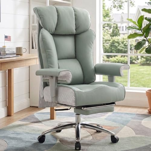 Efomao Big and Tall Office Chair 400lbs - Heavy Duty Executive Desk Chair with Foot Rest & 23" Wide Seat - High Back Ergonomic Leather Computer Chair for Heavy People, Home Office, Green - color: 3060-green