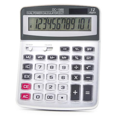 OFFIDIX Desk Office Calculator, 12 Digits Large Solar LCD Display ﻿ - color: Silver