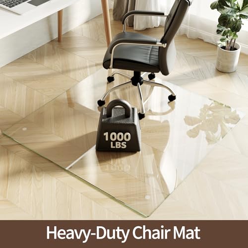 Koonmi Tempered Glass Chair Mat 48"x48" - Premium Office Chair Mat for Hardwood Floors & Low-Pile Carpet with 4 Non-Slip Pads - Thick Scratch-Resistant Surface - size: 48*48