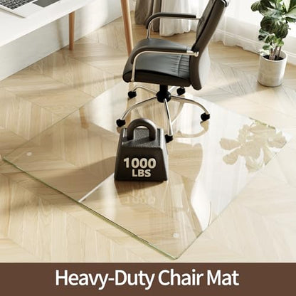 Koonmi Tempered Glass Chair Mat 48"x48" - Premium Office Chair Mat for Hardwood Floors & Low-Pile Carpet with 4 Non-Slip Pads - Thick Scratch-Resistant Surface - size: 48*48