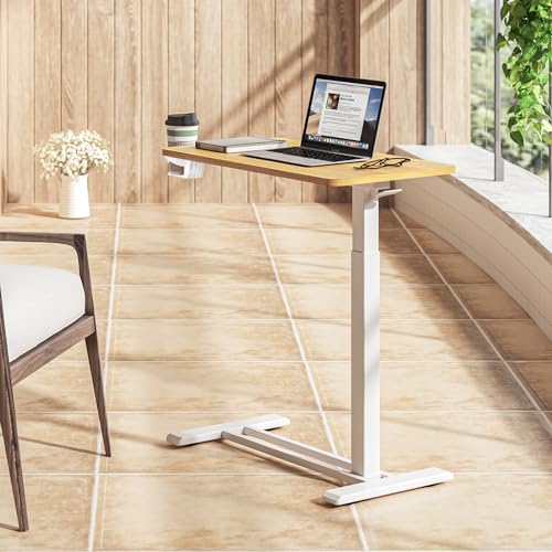 SANODESK 28''Mobile Standing Desk with Hidden Wheels,Pneumatic Laptop Desk | Sofa Computer Cart Movable Height Adjustable Table Small Sit Stand Desk for Home Office Hospital Use,27.6" W x 15.7" D,Maple - color: Maple, size: 28x16