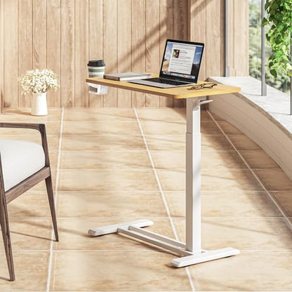 SANODESK 28''Mobile Standing Desk with Hidden Wheels,Pneumatic Laptop Desk | Sofa Computer Cart Movable Height Adjustable Table Small Sit Stand Desk for Home Office Hospital Use,27.6" W x 15.7" D,Maple - color: Maple, size: 28x16