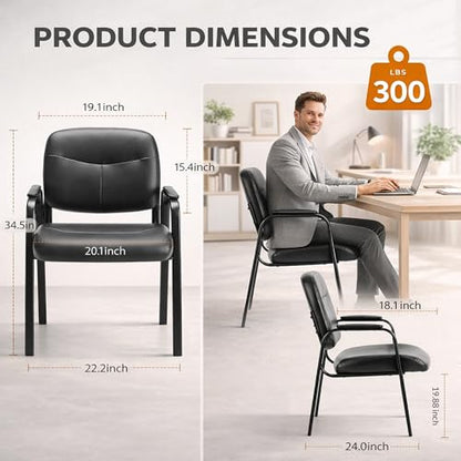 Office Reception Guest Chairs, Ergonomic Leather, Set of 8 | Waiting rooms, conference spaces, clinics, padded armrests, metal frame, no wheels, adults, home office, easy assembly - color: Inky, size: Set of 8