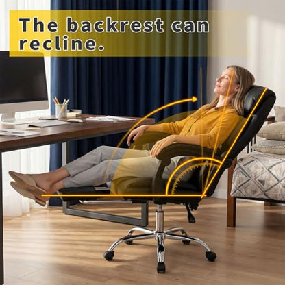 Executive Office Chair with Footrest, Ergonomic Reclining Desk Chair with Lumbar Support, High Back PU Leather Computer Chair with Adjustable Height, 135° Tilt Swivel Rolling Wheels for Home Office