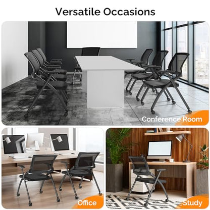 Waiting Room Reception Chairs,1 Pack Stackable Conference Room Chairs with Wheels, Folding Office Chair with Rebound Back, Padded Seat for Guest, Reception, Event, Capacity 350lbs