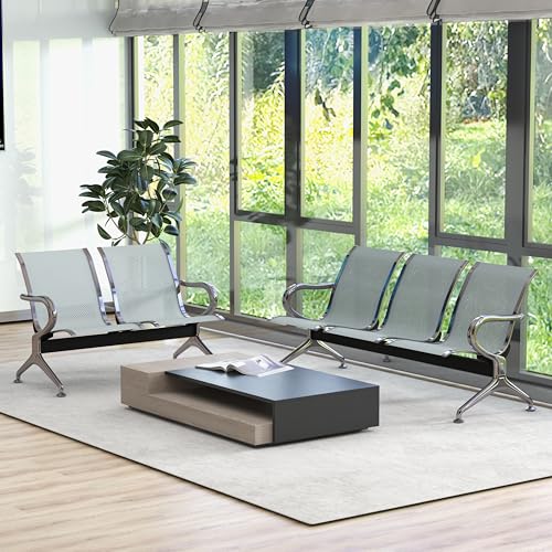 Kinsuite 5-Seat Reception Chair - 2pcs Waiting Room Chairs with Arms & Stainless Steel Frame, Waiting Room Bench, Lobby Chairs for Office Airport Bank Hospital, Silver - color: Silver, size: 5-Seat