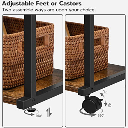 HOOBRO Industrial Printer Stand with Charging Station, 3-Tier Printer Table, Rolling Printer Cart with Adjustable Shelf and Hook, Rustic Brown and Black BF28UPS01 - color: Rustic Brown + Black