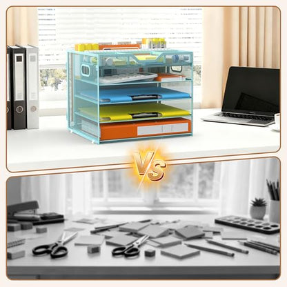 Docnest 5 Tier Desk Organizer with Hanging File Folder Holder&Tray, Blue - color: Blue, size: 12.6"x11.8"x10.3"