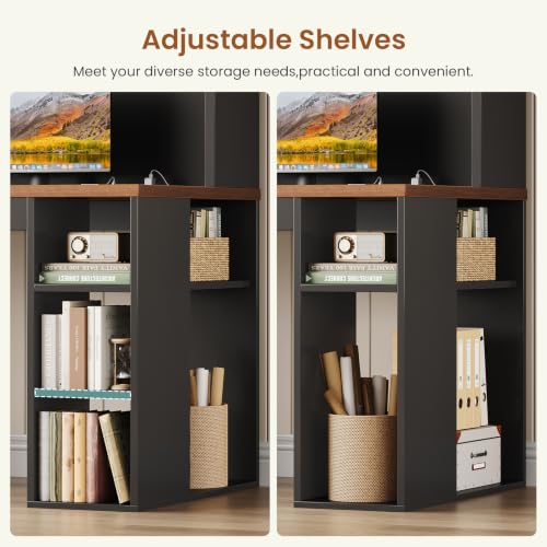 SEDETA 55.1" Farmhouse Desk with Hutch & 3 Storage Drawers - color: Black and Brown, size: Desk with Hutch (55")