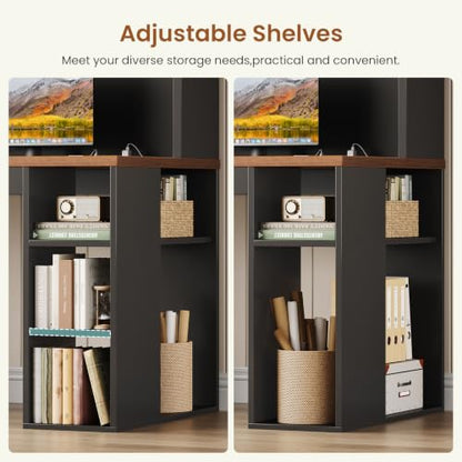 SEDETA 55.1" Farmhouse Desk with Hutch & 3 Storage Drawers - color: Black and Brown, size: Desk with Hutch (55")