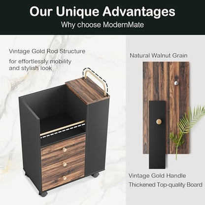 ModernMate 20" Mobile File Cabinet with 3 Drawers & Lockable Wheels